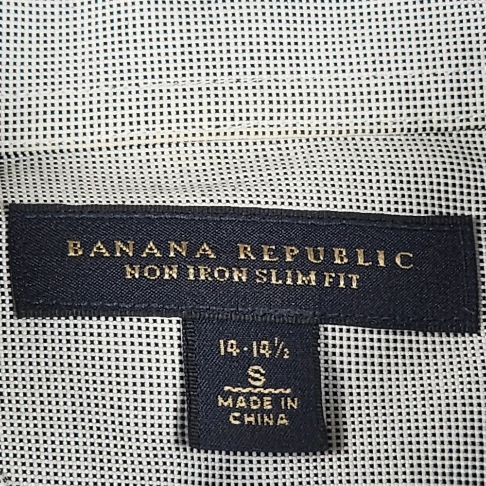 Banana Republic Mens Non Iron Slim Fit Dress Shirt Grey White Cotton Small